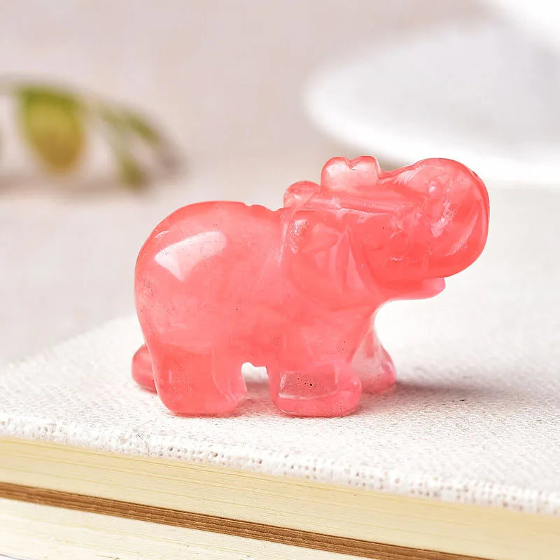 Éléphant en Pierre Naturelle Sculptée – Quartz Rose, Améthyste, Obsidienne, Œil de Tigre…
