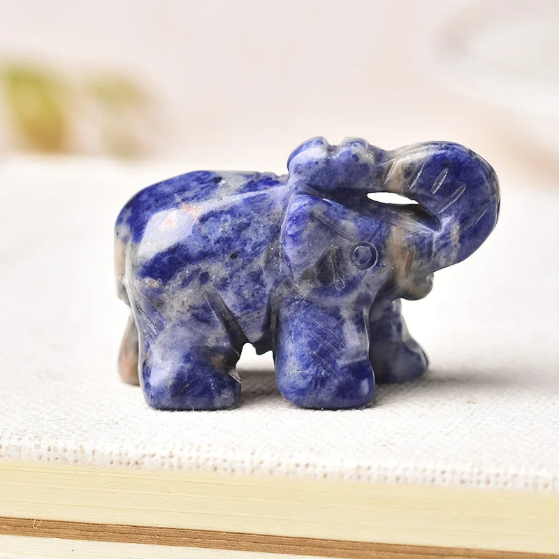 Éléphant en Pierre Naturelle Sculptée – Quartz Rose, Améthyste, Obsidienne, Œil de Tigre…