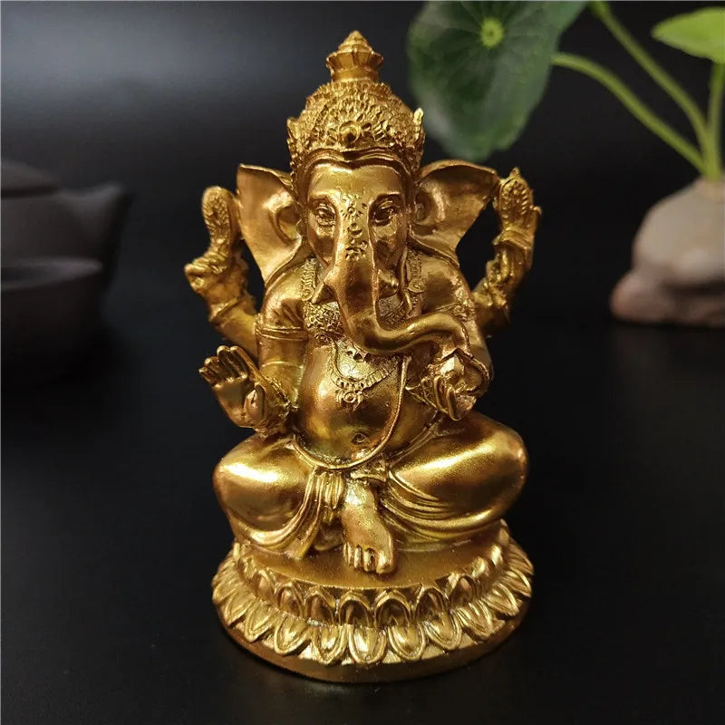 Statue Ganesh en Résine – Dieu Éléphant Hindou, Doré ou Bronze, 8 Modèles
