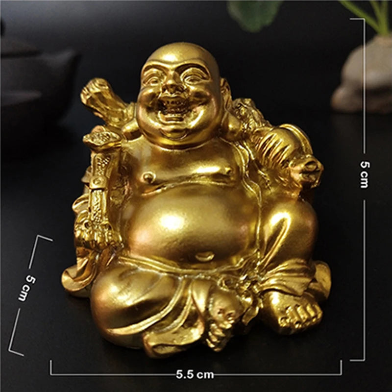 Statue Bouddha Rieur Doré – Maitreya Porte-Bonheur Feng Shui en Résine, 12 Modèles