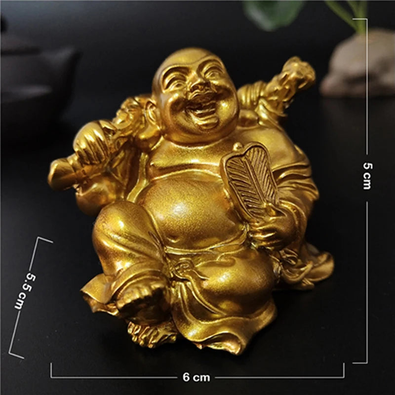 Statue Bouddha Rieur Doré – Maitreya Porte-Bonheur Feng Shui en Résine, 12 Modèles