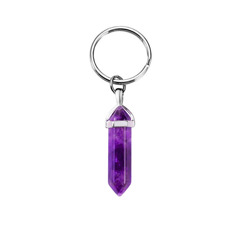 Porte-Clés Pointe de Pierre Naturelle – Améthyste, Quartz Rose, Œil de Tigre, Obsidienne ou Cristal