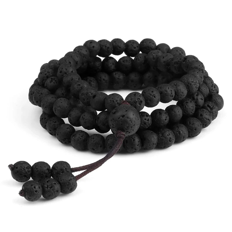 Mala 108 Perles de 6 mm – Pierre de Lave, Pierre Noire ou Bois, Collier ou Bracelet Multitours