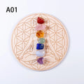 Plateau 7 Chakras en Bois Gravé avec 7 Pierres Naturelles – Fleur de Vie ou Silhouette Méditante