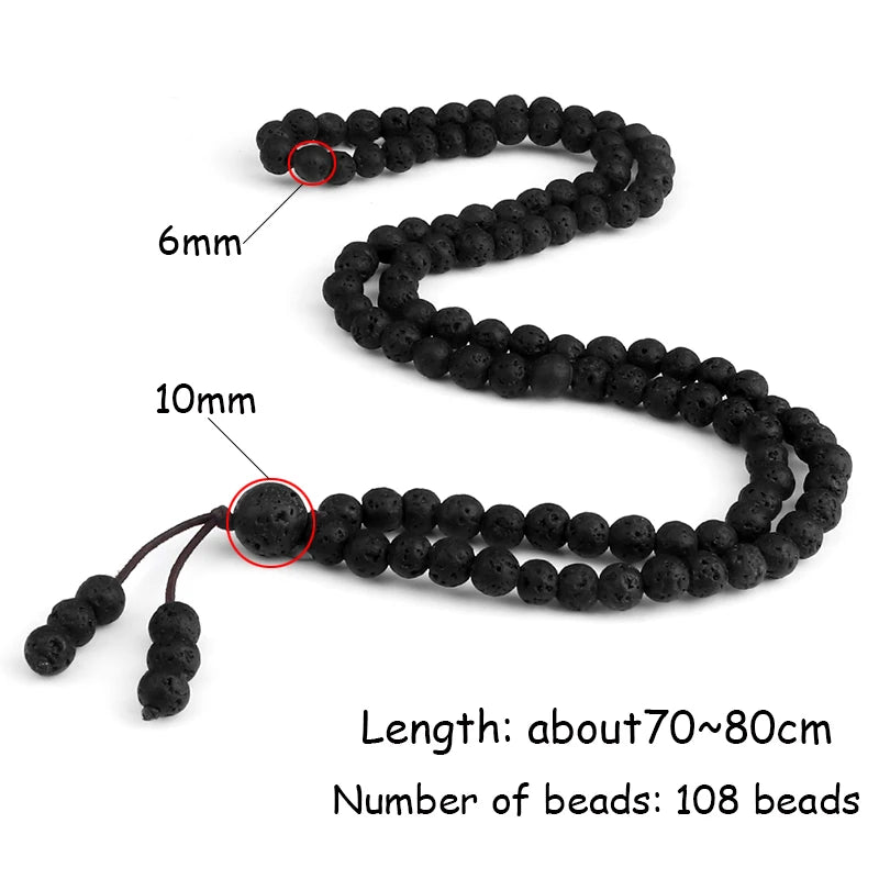 Mala 108 Perles de 6 mm – Pierre de Lave, Pierre Noire ou Bois, Collier ou Bracelet Multitours