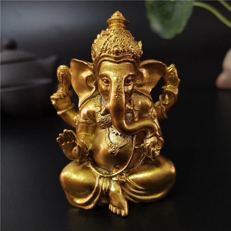 Statue Ganesh en Résine – Dieu Éléphant Hindou, Doré ou Bronze, 8 Modèles