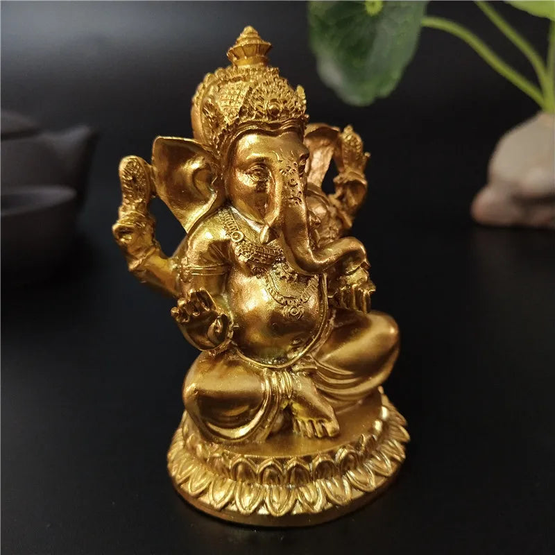 Statue Ganesh en Résine – Dieu Éléphant Hindou, Doré ou Bronze, 8 Modèles