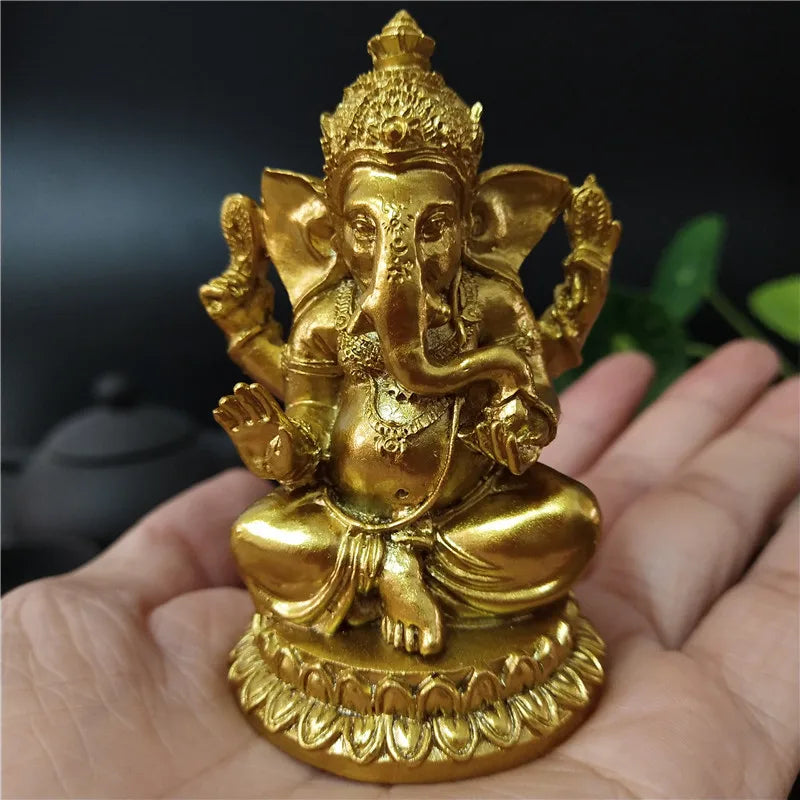 Statue Ganesh en Résine – Dieu Éléphant Hindou, Doré ou Bronze, 8 Modèles