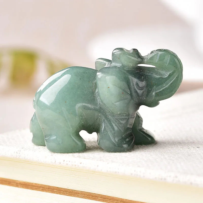 Éléphant en Pierre Naturelle Sculptée – Quartz Rose, Améthyste, Obsidienne, Œil de Tigre…