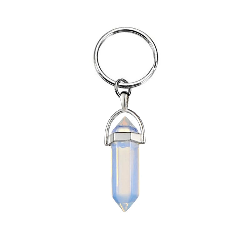 Porte-Clés Pointe de Pierre Naturelle – Améthyste, Quartz Rose, Œil de Tigre, Obsidienne ou Cristal