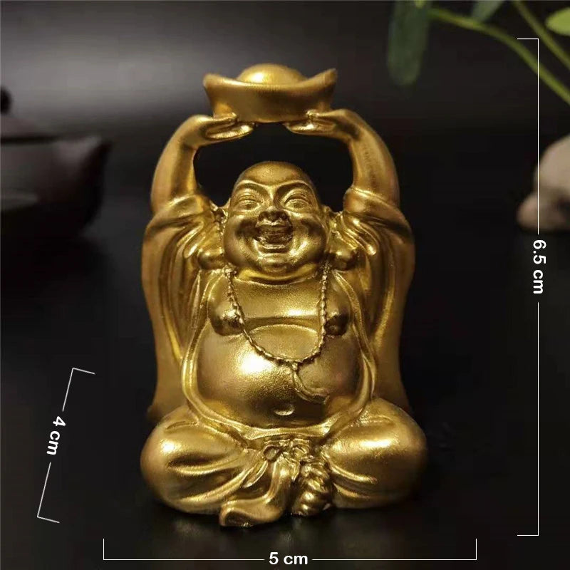 Statue Bouddha Rieur Doré – Maitreya Porte-Bonheur Feng Shui en Résine, 12 Modèles