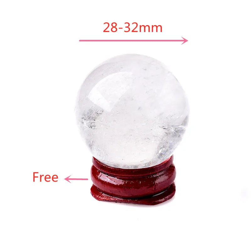 Boule de Cristal de Roche Naturel 28-32 mm avec Socle en Bois – Sphère de Quartz Clair