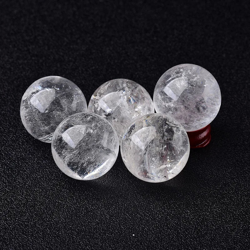 Boule de Cristal de Roche Naturel 28-32 mm avec Socle en Bois – Sphère de Quartz Clair