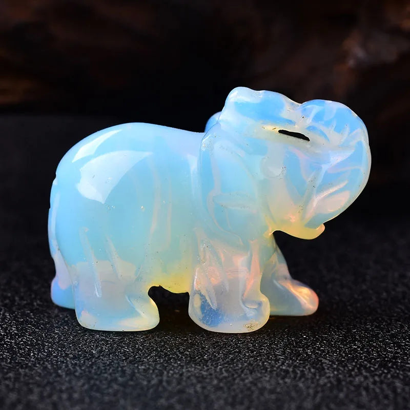 Éléphant en Pierre Naturelle Sculptée – Quartz Rose, Améthyste, Obsidienne, Œil de Tigre…