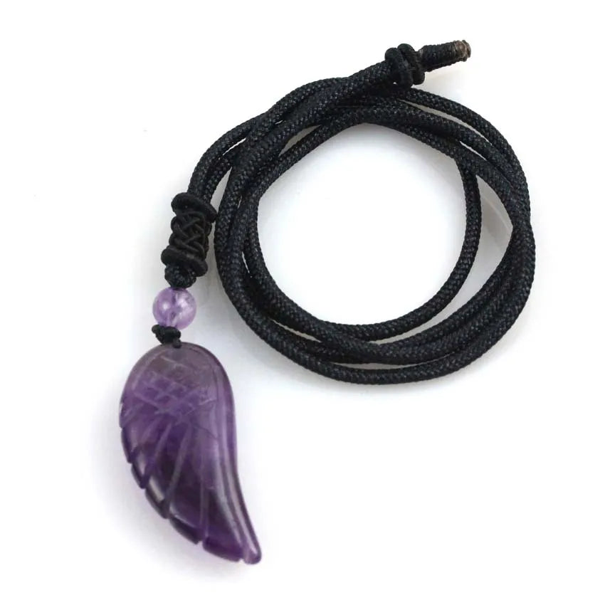 Collier Aile d'Ange en Pierre Naturelle Femme – Pendentif Sculpté Améthyste, Fluorite, Quartz Rose et 11 Autres Pierres, Cordon Réglable, Idée Cadeau