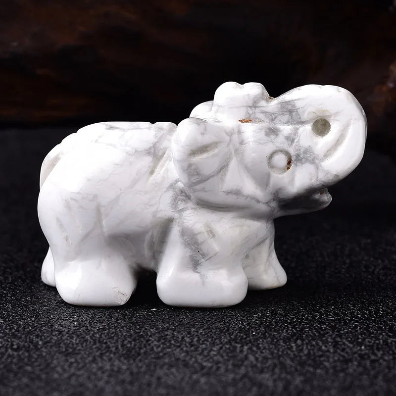 Éléphant en Pierre Naturelle Sculptée – Quartz Rose, Améthyste, Obsidienne, Œil de Tigre…