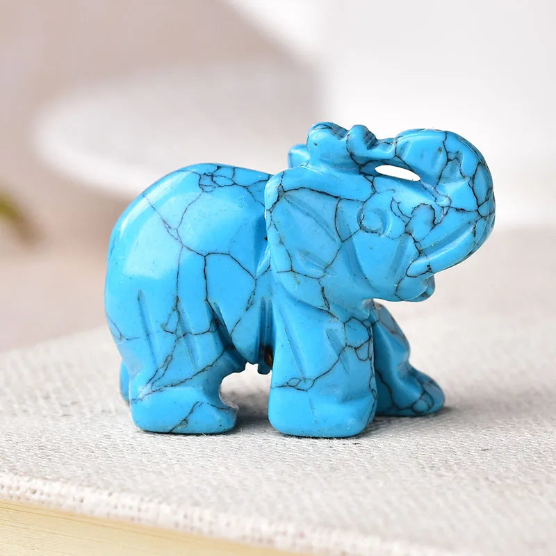 Éléphant en Pierre Naturelle Sculptée – Quartz Rose, Améthyste, Obsidienne, Œil de Tigre…