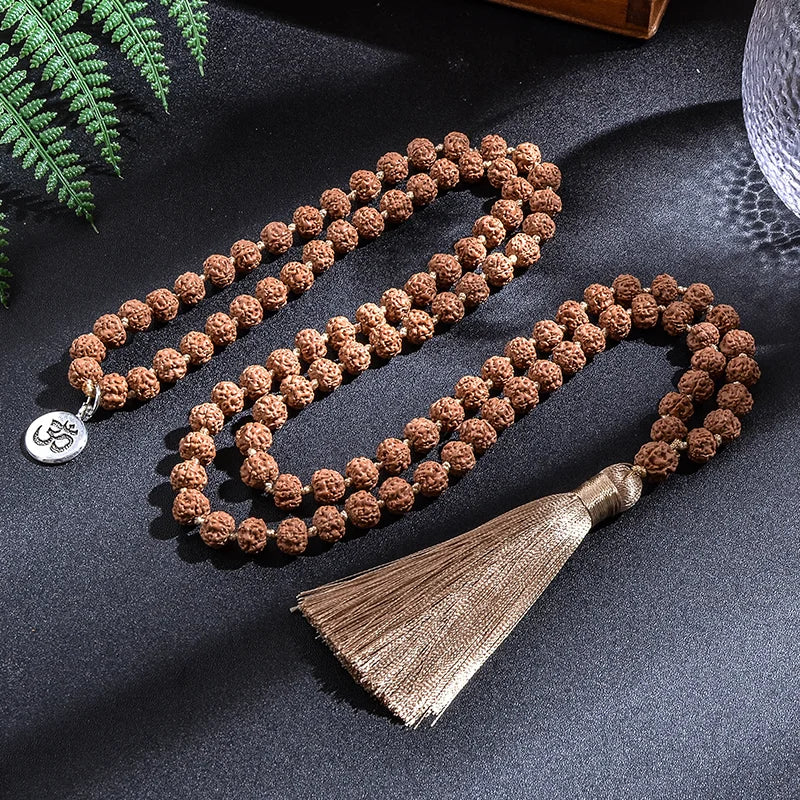 Mala 108 Perles Rudraksha – Collier Noué à la Main, Japamala de Méditation, avec ou sans Bracelet