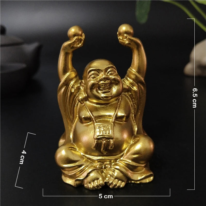 Statue Bouddha Rieur Doré – Maitreya Porte-Bonheur Feng Shui en Résine, 12 Modèles