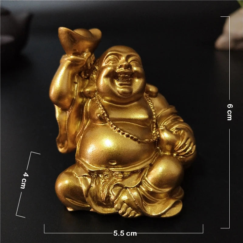 Statue Bouddha Rieur Doré – Maitreya Porte-Bonheur Feng Shui en Résine, 12 Modèles