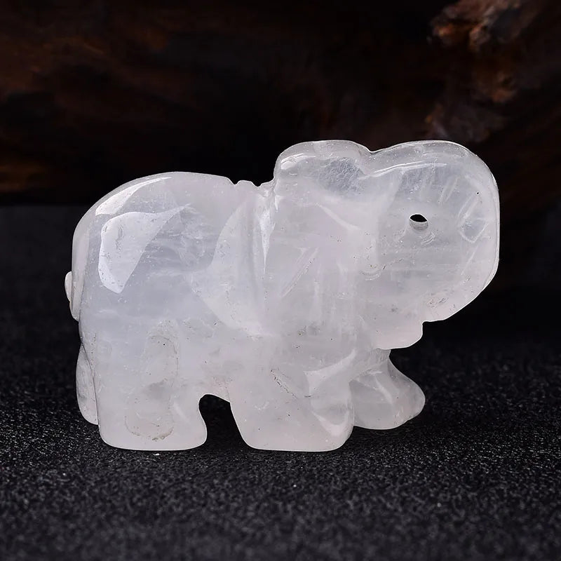 Éléphant en Pierre Naturelle Sculptée – Quartz Rose, Améthyste, Obsidienne, Œil de Tigre…