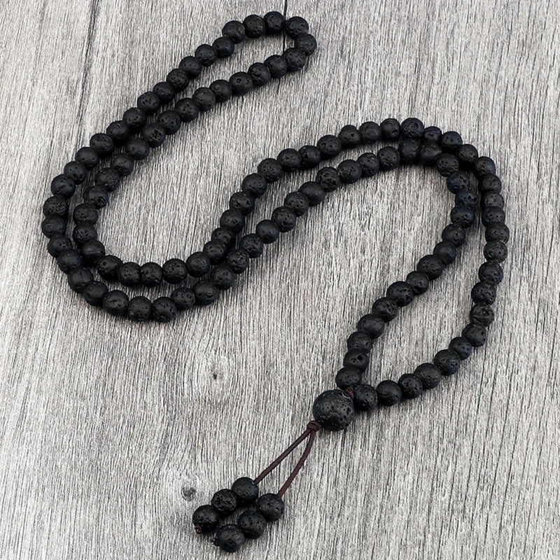 Mala 108 Perles de 6 mm – Pierre de Lave, Pierre Noire ou Bois, Collier ou Bracelet Multitours