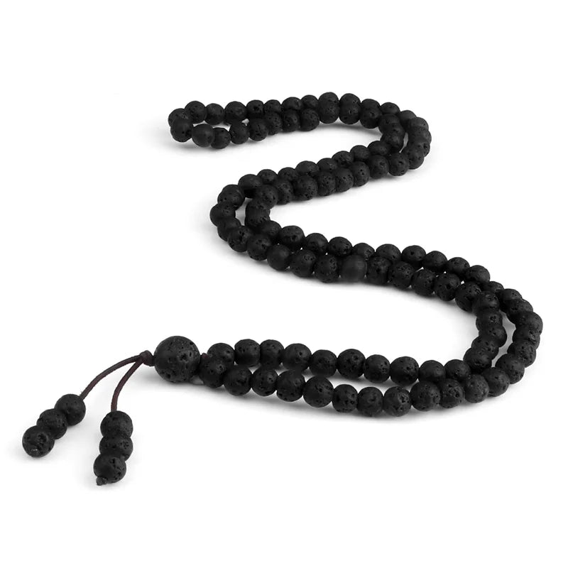 Mala 108 Perles de 6 mm – Pierre de Lave, Pierre Noire ou Bois, Collier ou Bracelet Multitours