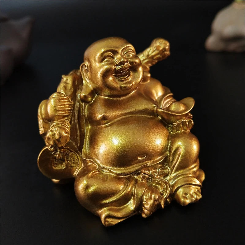 Statue Bouddha Rieur Doré – Maitreya Porte-Bonheur Feng Shui en Résine, 12 Modèles