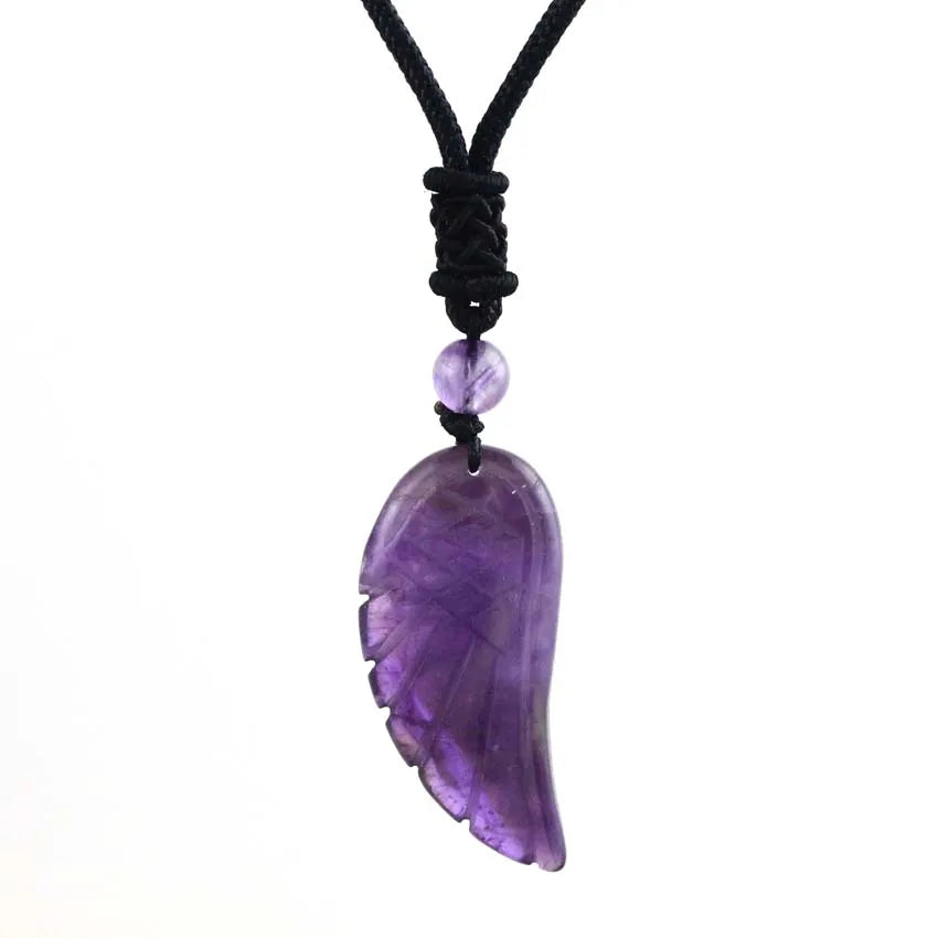 Collier Aile d'Ange en Pierre Naturelle Femme – Pendentif Sculpté Améthyste, Fluorite, Quartz Rose et 11 Autres Pierres, Cordon Réglable, Idée Cadeau
