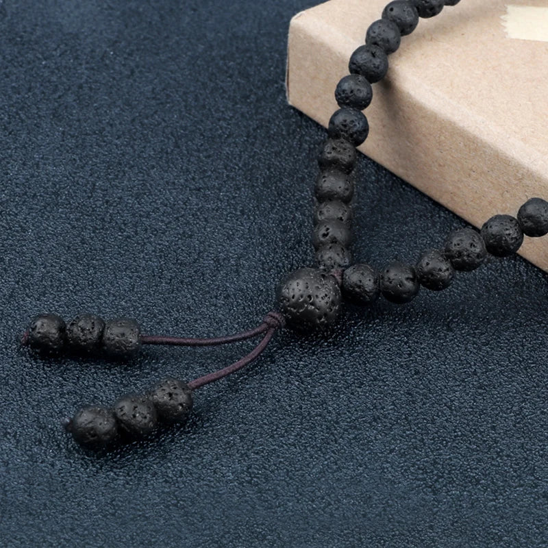 Mala 108 Perles de 6 mm – Pierre de Lave, Pierre Noire ou Bois, Collier ou Bracelet Multitours