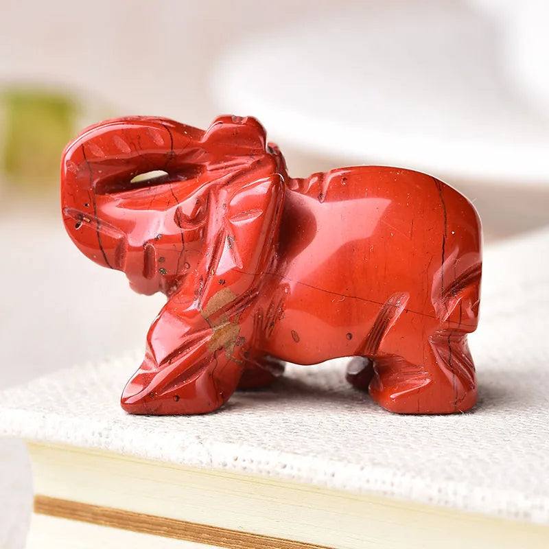 Éléphant en Pierre Naturelle Sculptée – Quartz Rose, Améthyste, Obsidienne, Œil de Tigre…