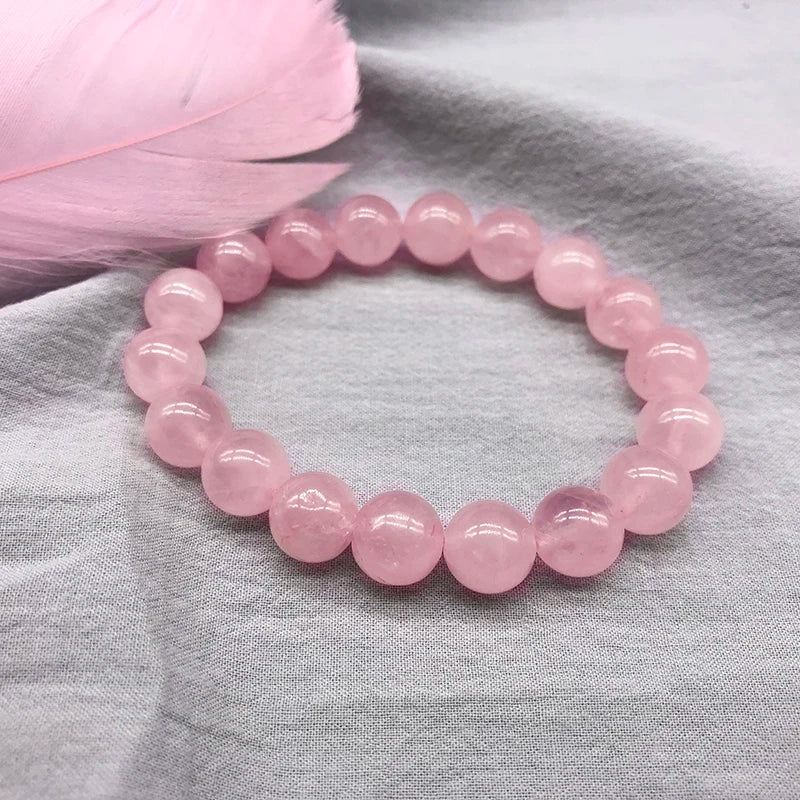 Bracelet Quartz Rose Naturel – Perles 6 à 12 mm, Élastique, Idée Cadeau Femme