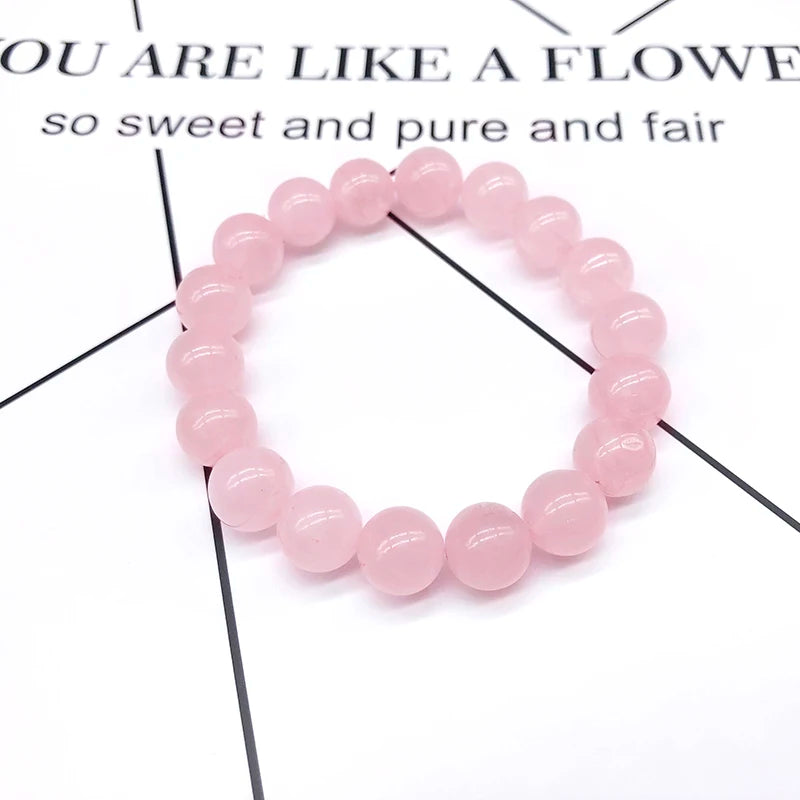Bracelet Quartz Rose Naturel – Perles 6 à 12 mm, Élastique, Idée Cadeau Femme