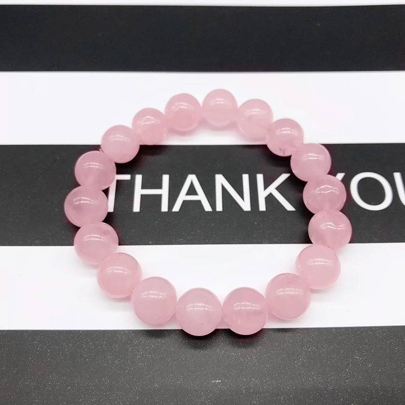 Bracelet Quartz Rose Naturel – Perles 6 à 12 mm, Élastique, Idée Cadeau Femme