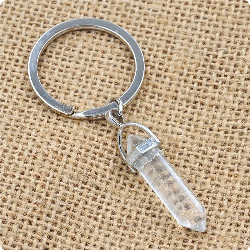 Porte-Clés Pointe de Pierre Naturelle – Améthyste, Quartz Rose, Œil de Tigre, Obsidienne ou Cristal