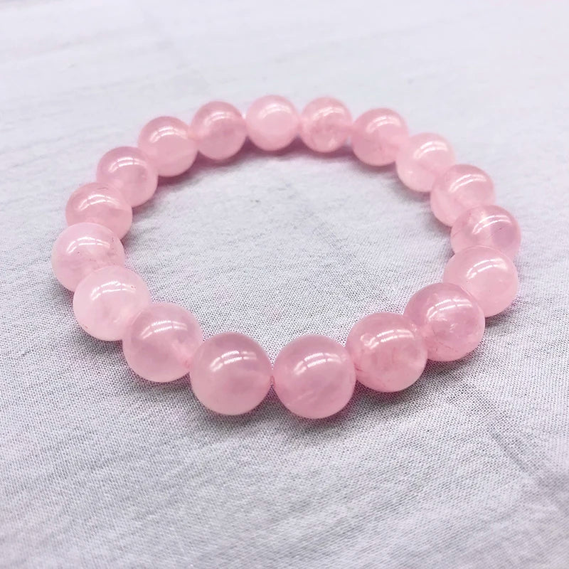 Bracelet Quartz Rose Naturel – Perles 6 à 12 mm, Élastique, Idée Cadeau Femme