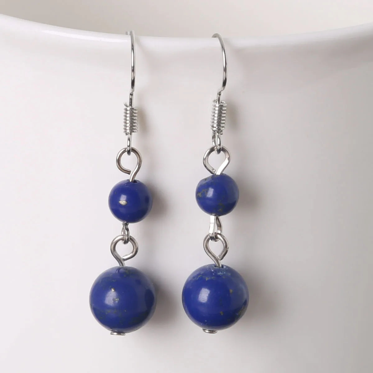 Boucles d'Oreilles Pendantes 3 Perles de Pierre Naturelle – Améthyste, Quartz Rose, Lapis-Lazuli