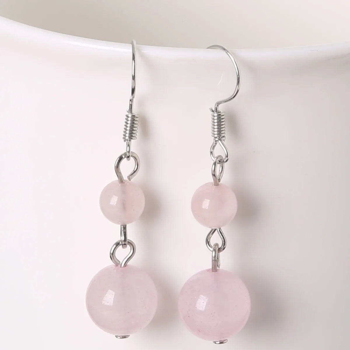 Boucles d'Oreilles Pendantes 3 Perles de Pierre Naturelle – Améthyste, Quartz Rose, Lapis-Lazuli