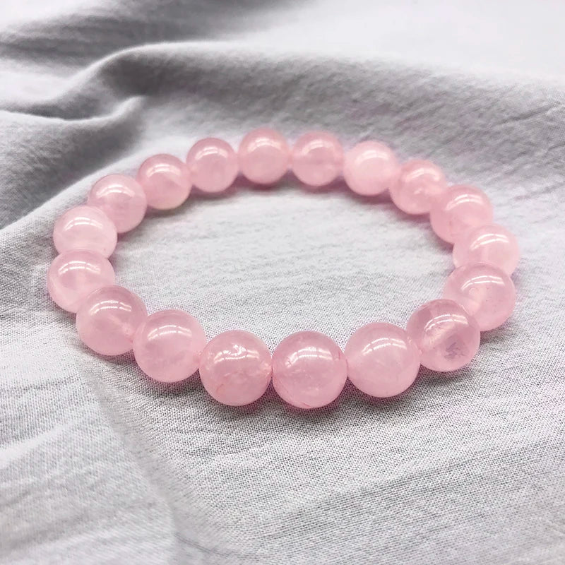 Bracelet Quartz Rose Naturel – Perles 6 à 12 mm, Élastique, Idée Cadeau Femme