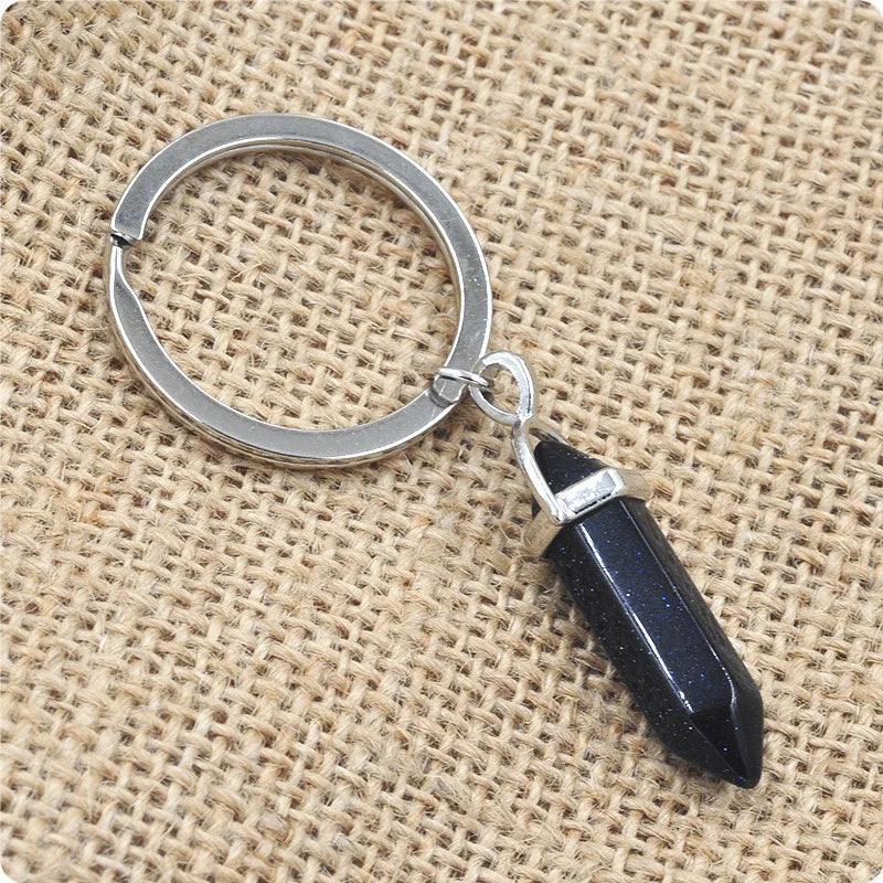 Porte-Clés Pointe de Pierre Naturelle – Améthyste, Quartz Rose, Œil de Tigre, Obsidienne ou Cristal