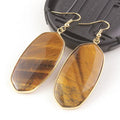 Grandes Boucles d'Oreilles Ovales en Pierre Naturelle – Pendantes Serties d'Or, 9 Pierres