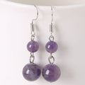 Boucles d'Oreilles Pendantes 3 Perles de Pierre Naturelle – Améthyste, Quartz Rose, Lapis-Lazuli
