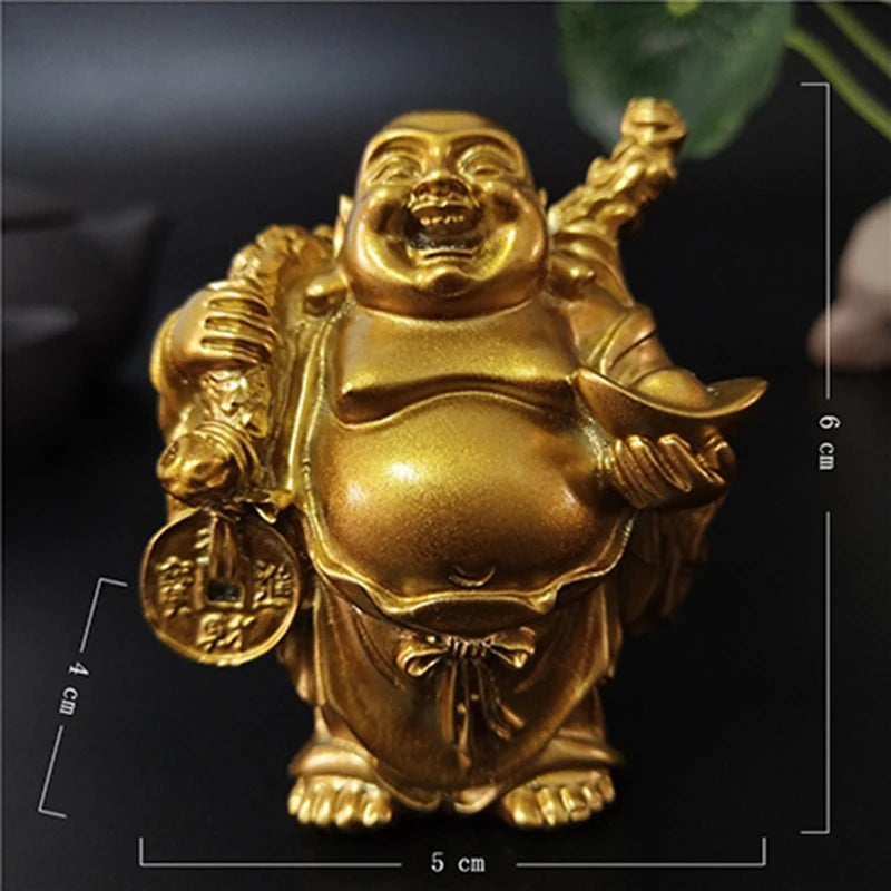 Statue Bouddha Rieur Doré – Maitreya Porte-Bonheur Feng Shui en Résine, 12 Modèles