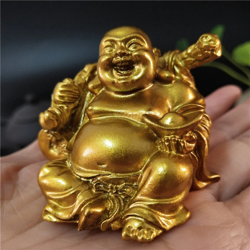 Statue Bouddha Rieur Doré – Maitreya Porte-Bonheur Feng Shui en Résine, 12 Modèles