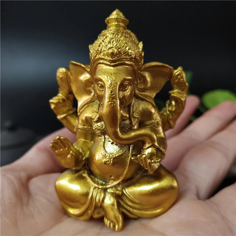 Statue Ganesh en Résine – Dieu Éléphant Hindou, Doré ou Bronze, 8 Modèles