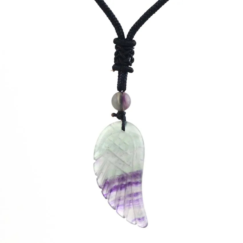 Collier Aile d'Ange en Pierre Naturelle Femme – Pendentif Sculpté Améthyste, Fluorite, Quartz Rose et 11 Autres Pierres, Cordon Réglable, Idée Cadeau
