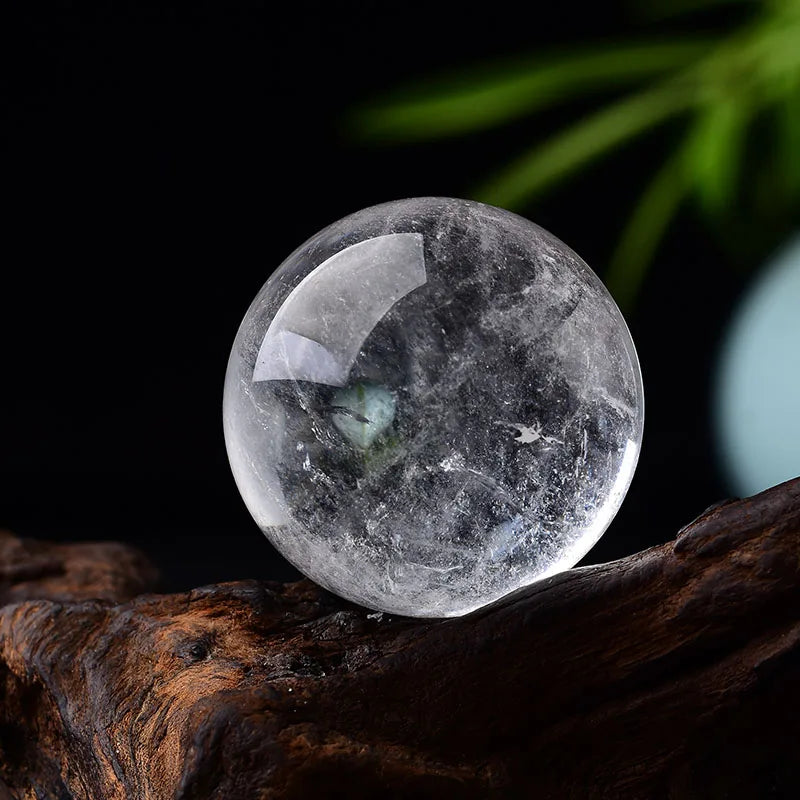 Boule de Cristal de Roche Naturel 28-32 mm avec Socle en Bois – Sphère de Quartz Clair