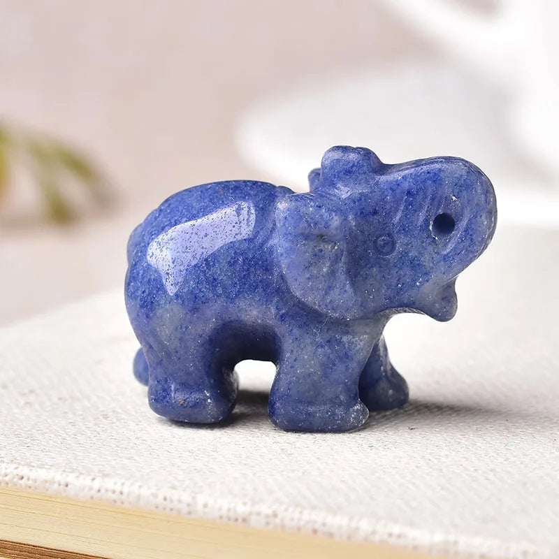 Éléphant en Pierre Naturelle Sculptée – Quartz Rose, Améthyste, Obsidienne, Œil de Tigre…