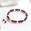 Bracelet Fin Grenat Naturel et Plaqué Or 14 Carats – Breloques Pampille, Réglable