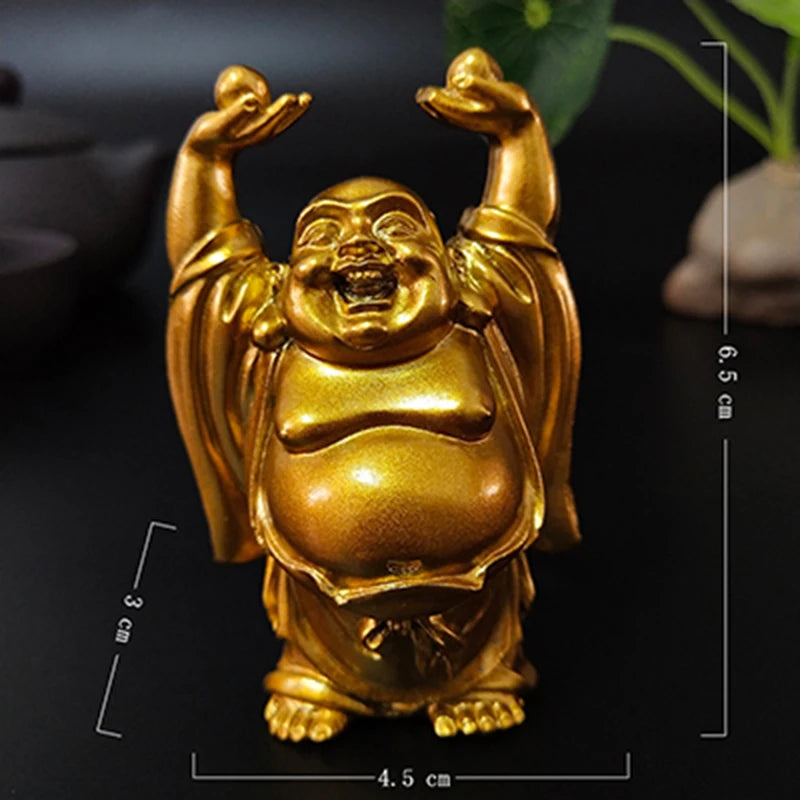 Statue Bouddha Rieur Doré – Maitreya Porte-Bonheur Feng Shui en Résine, 12 Modèles